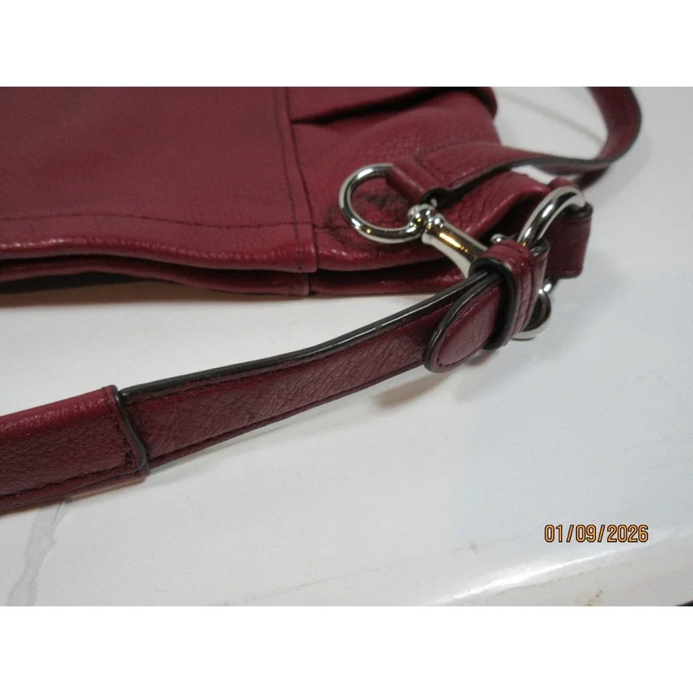Coach Pebble Leather Shoulder Bag Crimson Red Convertible Strap Hobo Purse